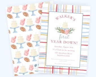 Watercolor First Tailgate Football Birthday Invitation | First Down Digital File Only