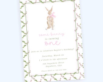 Watercolor Some Bunny is Turning One Birthday Invitation | Girl Design | Digital File Only