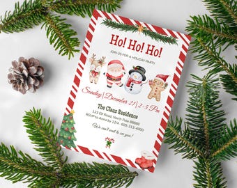 Christmas Party Invitation, Santa Holiday Party Invite, Editable Canva Template