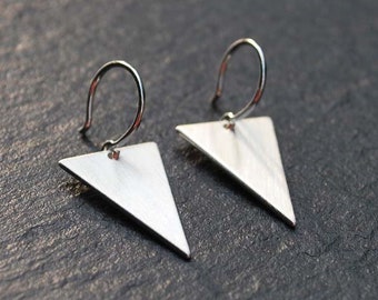 STERLING SILVER earrings, triangles, silver 925 matte