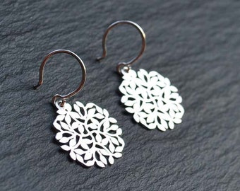 STERLING SILVER earrings, wheels - leaves, silver 925, circle