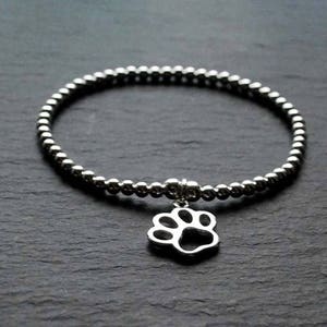 Round STERLING SILVER BRACELET,  Paw Bracelet, Dog Paw, Cat Paw, Beaded bracelet