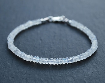 White MOONSTONE Bracelet, Faceted Gemstone Bracelet, Sterling Silver 925, Delicate Bracelet