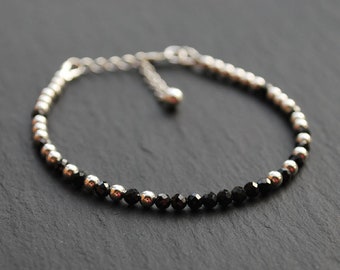 Black SPINEL and silver Bracelet, Faceted Gemstone Bracelet, Sterling Silver 925, Delicate Bracelet, Best Quality