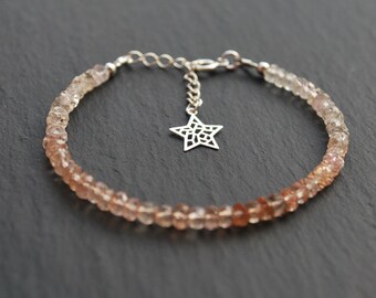 Shaded brown TOPAZ Bracelet, STAR pendant, Ombre Gemstone Bracelet, Sterling Silver 925