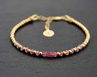 Delicate Shaded pink SAPPHIRE Bracelet, Sterling Silver 925 plated gold