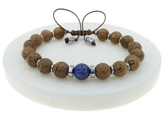 BRACELET Sandalwood, Lapis Lazuli and Hematite, Gemstone Bracelet, gold, silver, adjustable