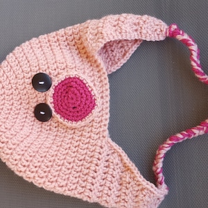 Pig Crochet Hat Pattern: Animal Beanie with Ear Flaps (Digital Download)
