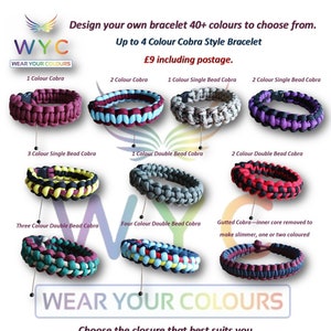 Design Your Own 550 High Quality Paracord  Bracelet, 40+ Colours, Free Postage. Perfect accessory for those passionate about their colours.