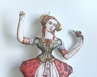 Shepherdess Fabric Doll: Handmade Victorian Lady Lithograph