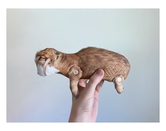 Walrus / Elephant Seal / Ocean Doge  - Antique Lithograph Handmade Fabric Doll