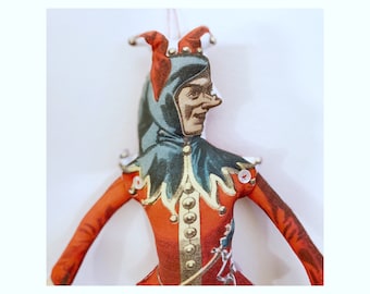 Jester!  - Antique Lithograph Handmade Fabric Doll