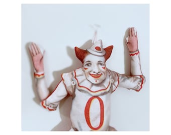 Antique Fabric Clown Doll: Handmade Circus Decor, 20" Poseable Toy