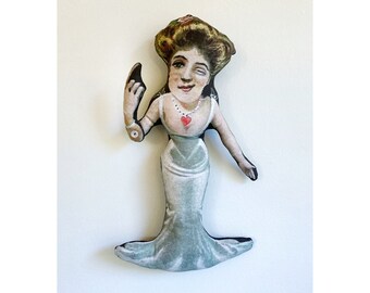 Mermaid Lady Fabric Doll: Antique Lithograph, Handsewn Limbs
