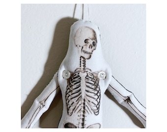 Skelly Boy! Spooky Skeleton / Halloween / Skull - Antique Vintage Lithograph Handmade Fabric Soft Doll