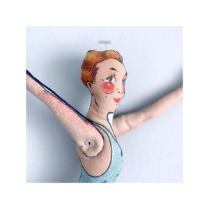Gymnast/ Circus Tumbler/ Trapeze / Dancer/Vintage Acrobat   - Antique Vintage Lithograph Handmade Fabric Soft Doll