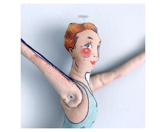 Gymnast/ Circus Tumbler/ Trapeze / Dancer/Vintage Acrobat   - Antique Vintage Lithograph Handmade Fabric Soft Doll