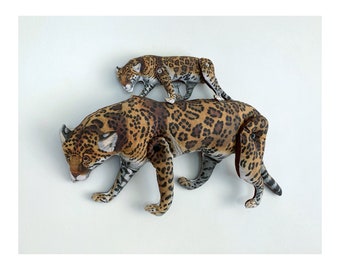 Jaguar / Cheetah / Leopard / Big Cat - Antique Lithograph Handmade Fabric Doll