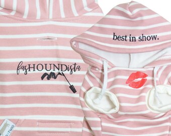 BEST IN SHOW Dog Hoodie - Pink stripes best in show fashionista pink cute warm dog jumper, dog sweater, dog clothes, cavoodle pug dachshund
