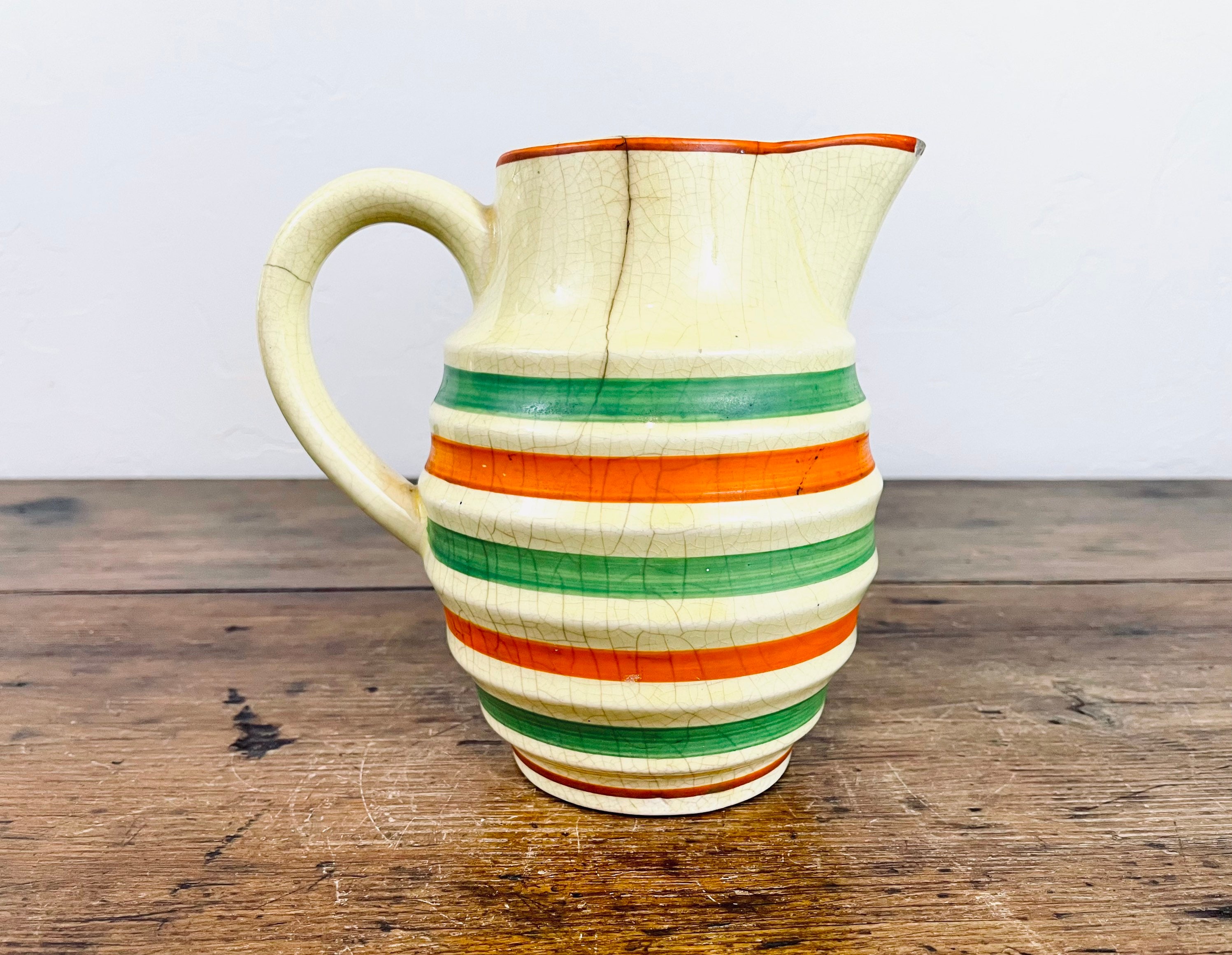 Vintage Striped Yellow Japan Ceramic Pitcher / Chipped and Etsy UK
