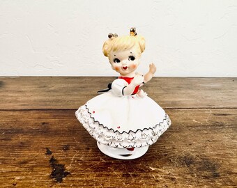 Vintage Consco Marilyn Exclusive Japan Bloomer Shopper Girl with Bow Party Dress / Marked 7C49 / Mid Century Ceramic Dancing Girl Figurine