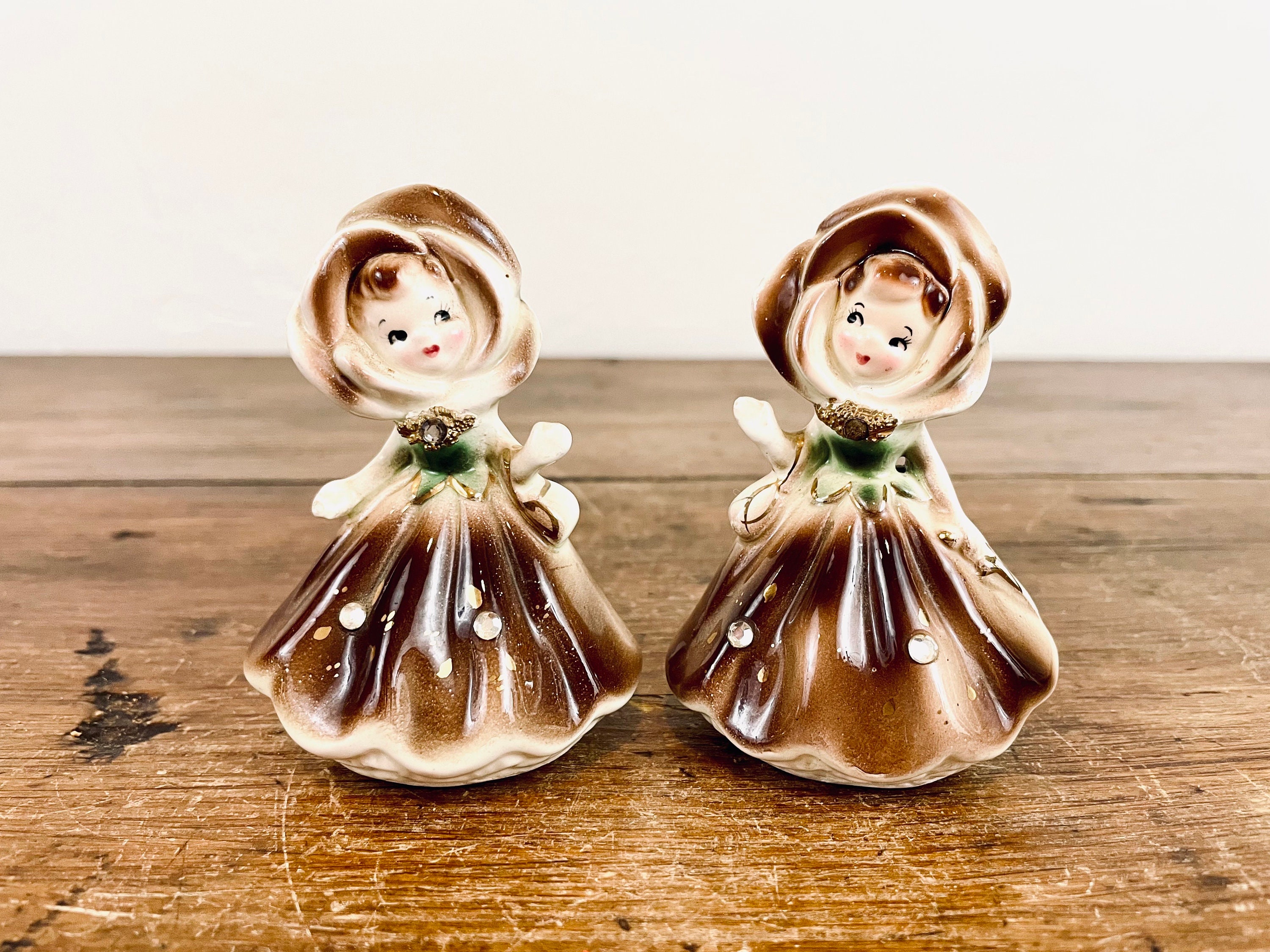 Vintage Enesco Japan Flower Face Girl Salt and Pepper Shakers