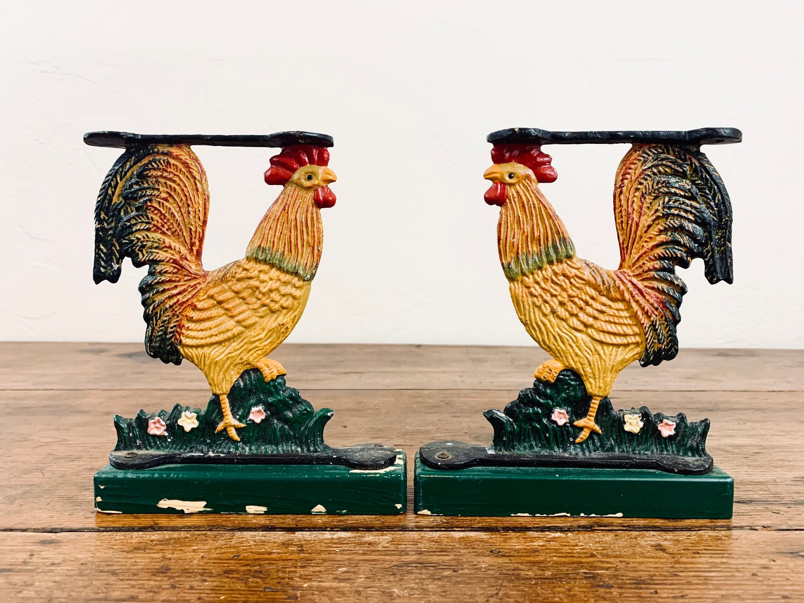 Vintage Cast Iron Rooster Chicken Bookends Etsy