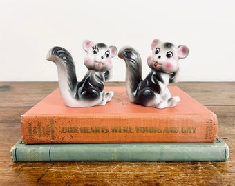 Vintage Skunk or Squirrel Japan Figurines / Anthropomorphic Kitsch Mid Century Decor