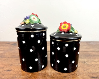 MacKenzie-Childs Floradot Canisters / Small and Large Retired Polka Dot Kitchen Decor / Floral Flower Spring Colorful Pantry Storage