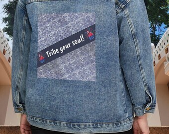 Hmong Denim Jacket: Indigo Tribal Pattern, Boho Women's Outerwear