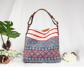 Sarah Hobo Bag – Handmade Hmong Batik & Genuine Leather Shoulder Bag