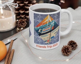 Tribal Mountain & Flower Mug: Nature-Inspired Ceramic Coffee Cup