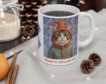Indigo Hmong Tribal Mug: Cat Lover Gift, Unique Kitchen Decor