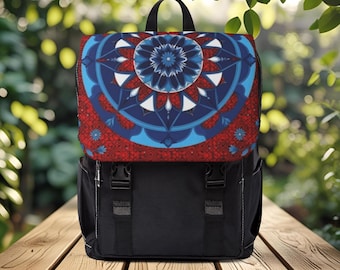 Blue Mandala Hmong Tribal Backpack: Boho Festival Rucksack
