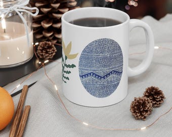 Mug 11oz Mountain and Flower Tribal Design