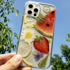 Custodia per telefono con anguria e fiori pressati, custodia per iPhone SE X XR XS 11 12 13 14 15 Pro Max 7 8 Plus, custodia per Samsung Galaxy S20 S21 S22 S23 S24