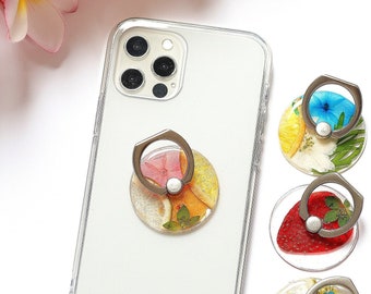 Handamde pressed flower phone ring holder, dried flower phone grip cute, floral phone stand resin, phone ring grip, unique gifts for her