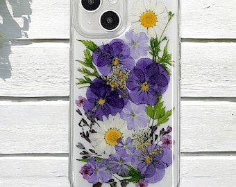 Real Pressed Flower Phone Case: Floral Design, Clear Protective Cover