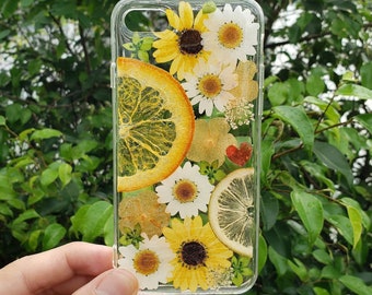 Pressed flower daisy dried fruit phone case, iphone 15 14 13 12 11 pro max se 7 8 plus x xr xs case, samsung galaxy s23 s22 s21 s20 fe case
