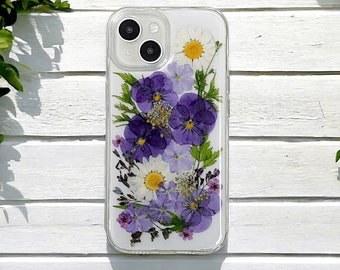 Pressed Flower Phone Case, Elegant Floral Design for iPhone SE XR XS X 11 12 13 14 15 Pro Max, Samsung S21 S22 S23 S24, Google Pixel 6 7 8