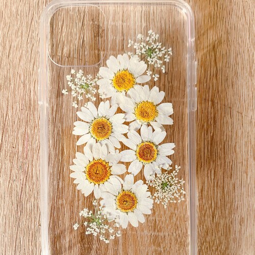 Pressed Real Dried Flower Daisy Clear Phone Case Iphone 14 Etsy