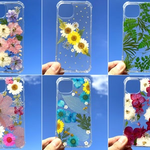 Pressed flower phone case, iphone 16 15 14 13 12 11 pro max se xr xs bumper case, samsung s25 s24 s23 s22 s21 case, google pixel 7 8 9 case