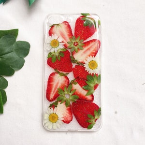 Pressed flower phone case, dried fruit strawberry iphone se x xr xs 11 12 13 14 15 pro max 7 8 plus case, samsung galaxy s21 fe s22 s23 case