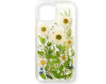 Étui unique pour téléphone avec feuille de fleurs pressées, étui pour iphone 15 pro max 14 13 12 11 xr xs x se 7 8 plus, étui samsung galaxy s24 s23 s22 s21 s20 ultra