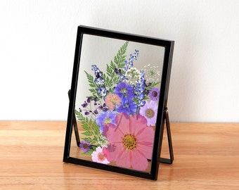 Pressed flower frame pressed flower art botanical herbarium glass floating frame floral arrangement natural dried flower decor 5x7 inches