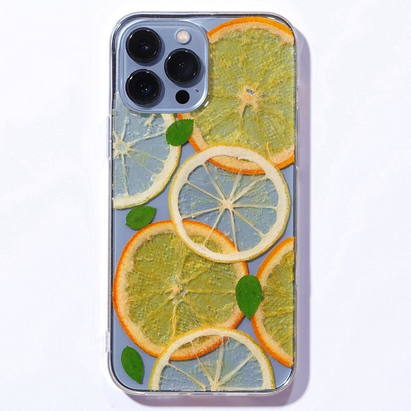 Dried fruit lemon pressed flower phone case, iphone 15 14 plus 13 pro max 12 mini 11 xr xs x case, samsung galaxy s21 s22 s23 s24 ultra case