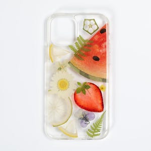 Pressed flower watermelon fruit phone case, iPhone se x xr xs 11 12 13 14 15 16 pro max case, samsung galaxy s20 s21 s22 s23 s24 s25 fe case image 2