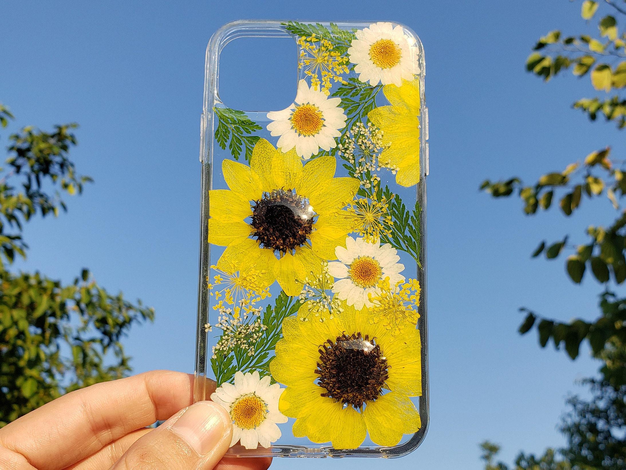 Pressed dried flower sunflower phone case, iphone 16 pro max 15 14 13 12  mini 11 se x xr xs case, samsung galaxy s25 s24 s23 s22 s21 fe case