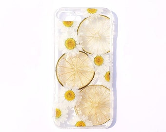 Dried pressed flower daisy fruit phone case, iphone 15 14 13 12 11 pro max se 7 8 plus xr xs x case, samsung galaxy s23 s22 s21 s20 s10 case
