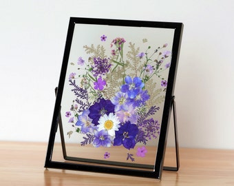 Cadre avec fleurs pressées, métal, verre, cadre flottant, fleurs pressées, cadre botanique pour fleurs séchées, cadre d'herbier naturel, 15 x 20 cm